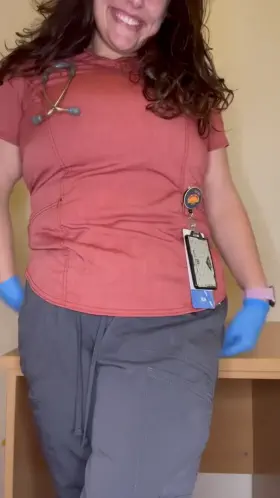 [F] let me show you whats under my scrub top today