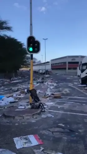 The aftermath of one of Durban's main warehouse districts being looted during the current unrest in South Africa. This is on Queen Nandi Drive for those who might know the area. This is going to be so bad for supply chain logistics - already long queues forming at shops still open and selling food.