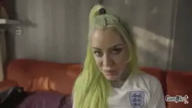 Trashy English soccer slut smokes and plays with herself