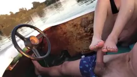 Crushing his hard dick with my perfect feet.