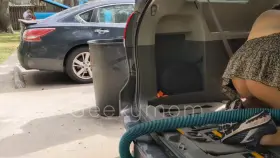 Vacuuming out the car and with no panties on