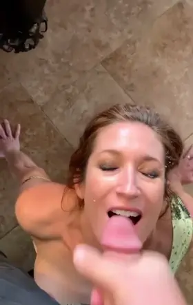 Getting blasted with my tits out and a smile on my face!