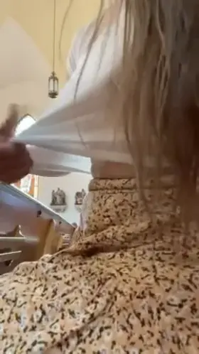 At church service, acting like I’m just trying to cool myself down.. think anyone caught on?