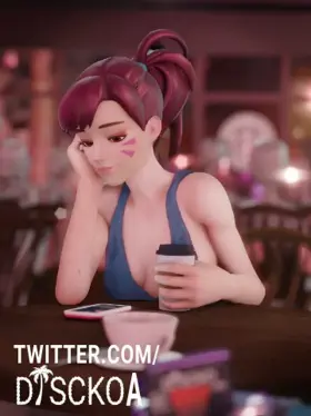 Sombra teasing D.va in a cafe (DisckoA)