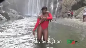 Shaking that big booty in the flowing river