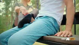 Pantyhose footjob in a public park - Cuddle Couple