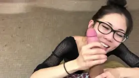 Asian sucks huge cock in public bathroom