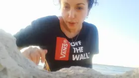 Flashing my big tits at the beach (OC)