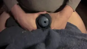 Spraying cum over the cum during an intense, moaning orgasm