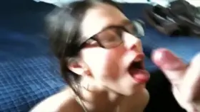 Hottie With Glasses Covered With Monster Load!