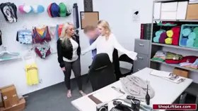 Sexy blondes threesome fuck after caught shoplifting