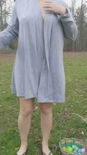 Outside enjoying my coffee while I hide the eggs ☺️