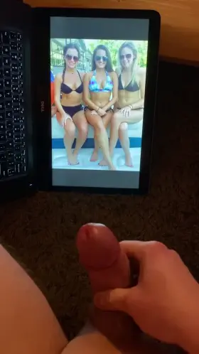 Fuuck this feels so good! My cock loves bikinis! Those cheerleader girls... half naked... their bodies on full display... omg... I’m... I’m gonna... I’m gonna cum...!