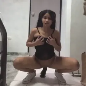 Beautiful Filipino petite riding huge dildo