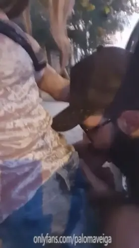 Sucking drive-through shemale cock