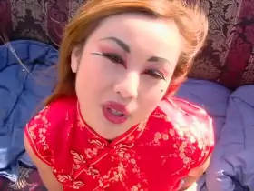 Tanaka takes 2 big white cocks while wearing a traditional outfit