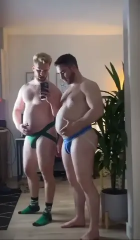 Jockstraps and socks are the perfect uniform for comparing yourself to your friends