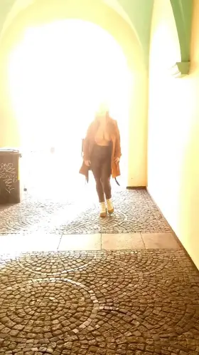 It was such a beautiful spring day that I decided to let my big boobs get some fresh air, even though it was in the old town. [F]
