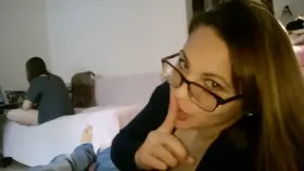 Quickie Blowjob While Her Sister Watches Game Of Thrones