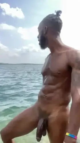 Stroking in the water at the beach