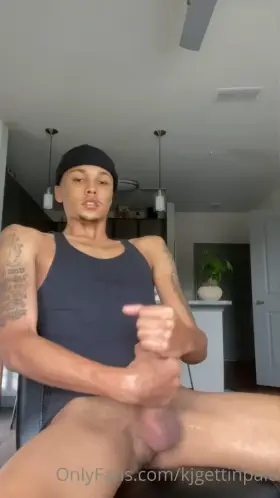 I use two hands to stroke my big dick