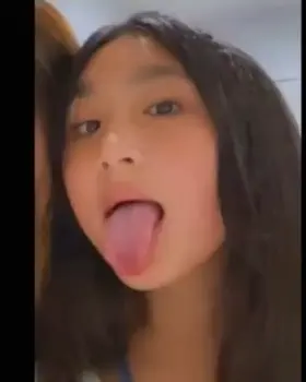 Tongue girl gets fully covered by 3 cocks