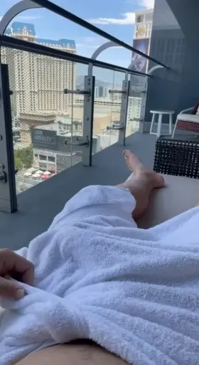 On the hotel balcony in Vegas
