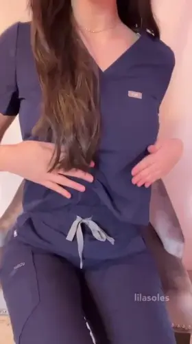 Showing off my boobs in my scrubs makes having to go to work so much better