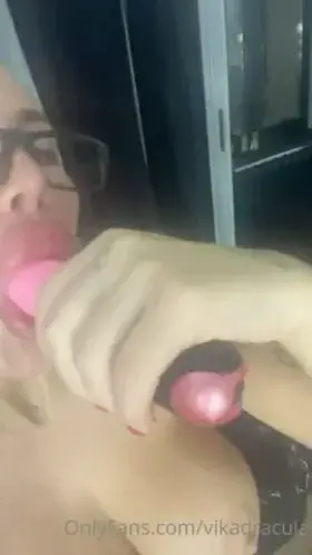 Vika Sucking Pink Dildo