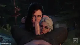 Yennefer and Ciri sucking off Geralt (Rescraft, Lerico213) [The Witcher]