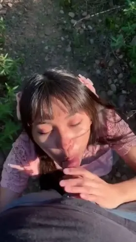 Cute little Asian Girl Plays with and Rides Daddy's Dick in the Park
