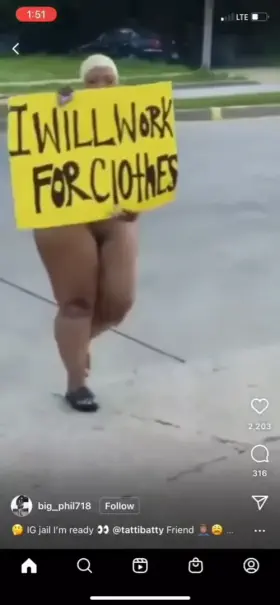 I will work for clothes - nude black bbw panhandling