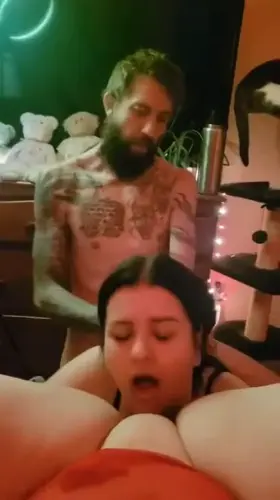 As he fucks her deep, they both eat my pussy