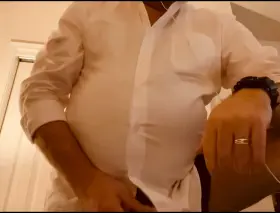 Horny Dad Watching DP Porn & Jerking Off Before Work