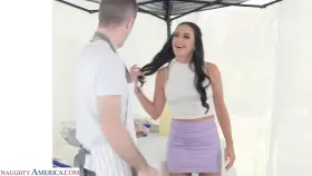 Hot brunette Alice Visby tips friend's brother with some wet pussy