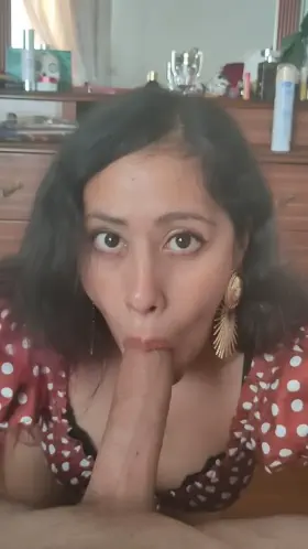 Hottie with deep magical eyes sucks fat cock