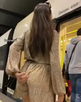 Skirt tucked in her cheeks, upskirts herself to pick her panty wedgie