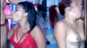 Double deepthroat for two horny latina teen