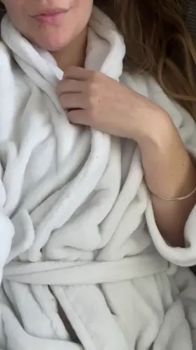 Do you like what I’m hiding under my fluffy robe for you? 😋