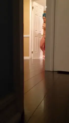 College girl showing off after a shower