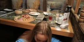 Surprise Blowjob Under The Table In Restaurant