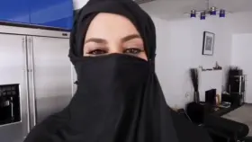 Big boobs Arabian wife teasing herself and fanning with tourist when her rich husband out of home