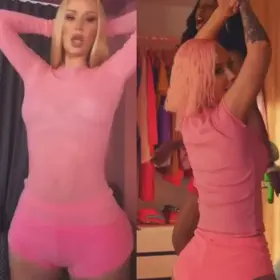 Iggy makes her cucks lick loads of bbc cum off her phat white ass while she twerks.