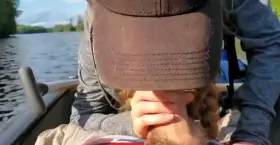 Slut sucks huge cock on the lake