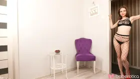 Russian babe in black fishnet stockings and sexy panties, Miss Sireno Milana