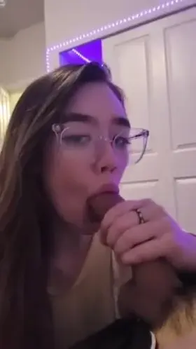 Cute brunette with Clear rims bj & sack licking