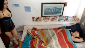 horny sister could not help sneaking into brothers room while he sleeps