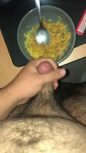 Secretly jerking off into sisters food