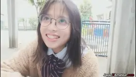 Amateur Japanese Girl With Glasses Deepthroating A Cock In A Park