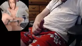 Huge cumshot while watching porn in VR